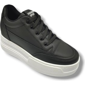Resim Şanzelize 187-25 Deri Dolgu Topuk Kadın Sneaker Siyah Beyaz 
