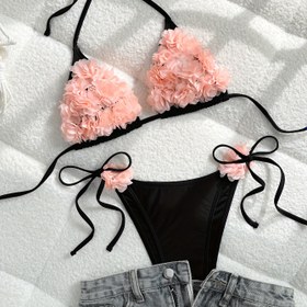 Resim 2025 Yeni Pembe 3D Çiçekli Düz Renk Seksi Bikini Mayo Kadınlar için Avrupa Tarzı 