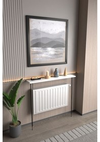 Resim Violet Minimalist Metal Ayaklı Dar Dresuar Dekoratif Petek Üstü Dresuar 90 Cm Beyaz 