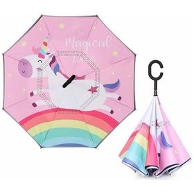 Resim Çocuk Şemsiye Ters Şemsiye Colurful Red Ünicorn Pembe 