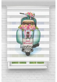 Resim Perdecizade Enxboy Yeşil Motosiklet Dijital Baskılı Zebra Perde-cocuk Odası-stor Perde Renkli 