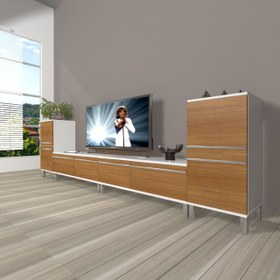 Resim Eko 9220T Mdf Krom Ayaklı Tv Ünitesi Tv Sehpası - Beyaz - Ceviz 