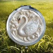 Resim Şık Rococo Kabuk Kuğu Tasarımı Katlanabilir Makyaj Aynası - 1x/2x Büyütme, Metal Çerçeveli Taşınabilir Kompakt Seyahat Aynası, Cüzdan ve Günlük Kullanım İçin İdeal, Makyaj Aynası, Dekoratif Aynası, İnce El Sanatları 