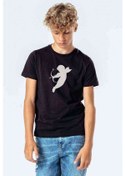 Resim Silhouette Cupid With Bow Baskılı Unisex Çocuk Siyah Tshirt 
