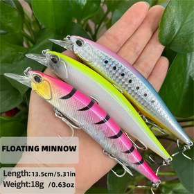 Resim Uzun Menzilli Minnow Balık Yemi, 13.49cm x 1.6cm, Tatlı ve Tuzlu Suda Yüzen Sert Yem - Levrek ve Alabalık için İdeal 