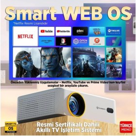 Resim Yüksek Çözünürlüklü 4K Projeksiyon Cihazı, Otomatik Odak ve Keystone, Wifi 6, Taşınabilir 