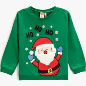 Resim Erkek Bebek Noel Baba Baskılı Sweatshirt Pamuklu 