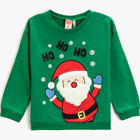 Resim Erkek Bebek Noel Baba Baskılı Sweatshirt Pamuklu 