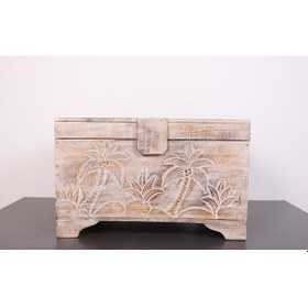 Resim Maun Ağacı Oyma Sandık 37x36x64 Cm 