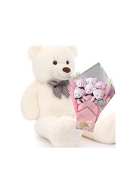 Resim Sevimli 90 Cm Peluş Ayı İle Pembe Konsept Romantik Peluş Ayıcık Buketi Beyaz 