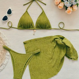 Resim Kadınlar için Seksi Düz Renkli Bikini Mayo Üç Parça Set 