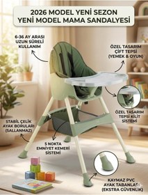 Resim ÖYKÜ BEBEK DUNYASI Yeni Model Yeni Sezon Çift Tepsili Yıkanabilir Kumaş Kaymaz Taban Mama Sandalyesi 