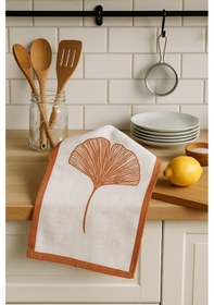 Resim Kiremit Renk Yaprak Desenli 40x60 Cm Müslin Kurulama Bezi Yumuşak Ve Hızlı Kuruyan Ekru 