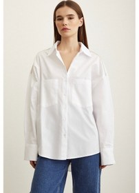 Resim Never More Omuzda Boncuk Detaylı Oversize Gömlek Beyaz 