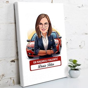 Resim Karikatürlü En Başarılı Kadın Oto Galerici Kanvas Tablo 
