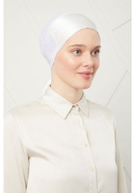 Resim Melodi Scarf Kadın Tesettür Bağlamalı Saten Bone Ekru Ekru 