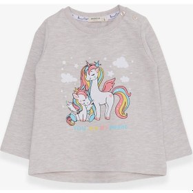 Resim Breeze Kız Çocuk Sweatshirt Sevimli Unicorn Baskılı 1-4 Yaş, Bej Melanj-bej Melanj Bej Melanj 