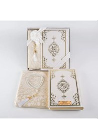 Resim Kuran + Seccade + Tesbih Hediye Seti Hafız Boy, Ekonomik Cilt, Desenli Kutu, Beyaz 