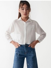 Resim Nk Kids Kız Çocuk Yırtık Detaylı Geniş Paçalı Kot Pantolon-13842-mavi Mavi 