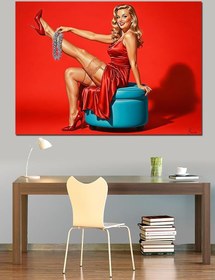Resim Retro Kadın Kırmızı Elbise Dekoratif Kanvas - Mdf Ahşap Tablo 