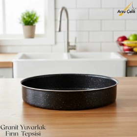 Resim Arzu Çelik 28 Cm Granit Yuvarlak Fırın Tepsisi - Siyah 