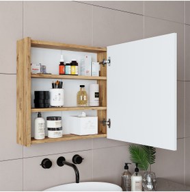 Resim ROOMART Ad7 Kulpsuz Tek Kapaklı Ahşap-mat Beyaz Mdf 60 Cm Aynalı Banyo Üst Dolabı Banos1753 