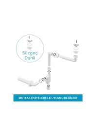 Resim Aqua Bagno Comfort Yer Kazandıran Lavabo Sifonu Ve Süzgeç - 2 Parça , Kolay Temizlenir, Ayarlanabilir Koku Önleyici Gide beyaz 