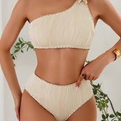Resim Kadınların Düz Renk Dokulu Kumaş Omuz Askılı Denizyıldızı Metal Dekorlu Bikini İki Parçalı Mayo Takımı 