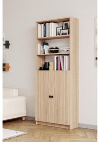 Resim Bili Kitaplık 5 Raflı 2 Kapaklı Çok Amaçlı Ofis Salon Kitap Dosya Rafı Meşe Meşe 