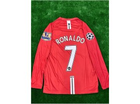 Resim Manchester United 2008 Sezonu Nostalji Cristiano Ronaldo Uzun Kol Kırmızı Renk Forma 