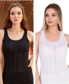 Resim Kit İç Giyim Berrak 8049 4'lü Siyah Ve Beyaz Renkler Kalın Askılı Kadın Atlet Siyah - Beyaz 