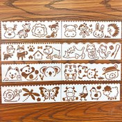 Resim 8 adet Mini Hayvan Hollow Painting Stencils DIY Scrapbook Dantel Boyutu Ahşap Tahta Kağıt Duvar Kumaş Kumaş Baskı Plastik Malzeme Yeniden Kullanılabilir 