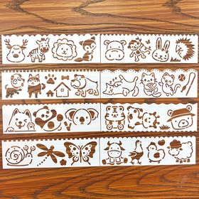 Resim 8 adet Mini Hayvan Hollow Painting Stencils DIY Scrapbook Dantel Boyutu Ahşap Tahta Kağıt Duvar Kumaş Kumaş Baskı Plastik Malzeme Yeniden Kullanılabilir 