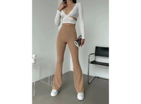 Resim Aydoğan Ticaret44 Şık ve Rahat Yüksek Bel Ispanyol Paça Fitilli Toparlayıcı Bej Tayt 