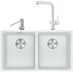 Resim Franke Maris MRG 120-35-35 Bianco Granit Eviye + Active Plus Doccia 2.0 Armatür + Comfort Sıvı Sabunluk Üçlü Set 