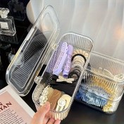 Resim Kapaklı Şeffaf Plastik Depolama Kutusu - Makyaj Fırçaları, Saç Aksesuarları ve Güzellik Araçları için Şeffaf, Yığınlanabilir Düzenleyici - Yatak Odası veya Banyo Makyaj Masası için İdeal, Makyaj Depolama Düzenleyici 
