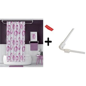 Resim Banyo Perdesi 4954 P 2x110x200, Perde Borusu Askı Aparatı Köşe Boru Beyaz Hediyeli, Duş Perdesi Seti Çok Renkli 