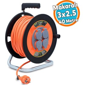 Resim Plastik Makaralı Seyyar Kablo Kapaklı 4 Prizli Plastik Uzatma Kablosu 3x2.5 mm Cca Kablo 40 Metre 