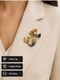 Resim Premium Mitolojik Deniz Kızı Broş - Kadınlar İçin Işıltılı Ve Şık Bir Hediye Açık Gri 