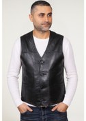 Resim Derije Texas Hakiki Deri Erkek Siyah Punto Dikişli Yelek 