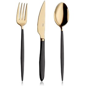 Resim Hira İstanbul Altın Siyah Sedefli 18 Parça Emotion Kaşık Çatal Bıçak Takımı Gümüş 