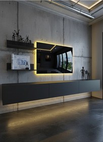 Resim Resital Ledli Duvara Monte Tv Sehpası - Antrasit - W6022-4 Antrasit 