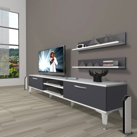 Resim Decoraktiv Eko 4 Mdf DVD Silver Tv Ünitesi Tv Sehpası Beyaz Antrasit 