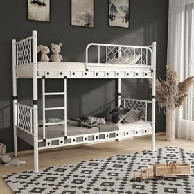 Resim Reyo Metis Genç Çocuk Yatak Odası Metal Beyaz Ranza 90x190 