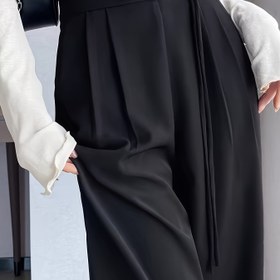 Resim Kadınlar için Şık Yüksek Bel Siyah Özel Pantolon - Düz Bacak Tasarımı ile Sahte İpli, Makinede Yıkanabilir, İlkbahar/Yaz/Sonbahar Ofisi veya Günlük Geziler için Mükemmel 