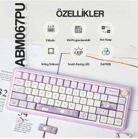 Resim Cidoo Abm067 Nebula Programlanabilir Esports Rgb Mekanik 3 Mode Kablosuz Klavye Mor 