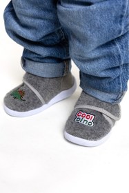 Resim kids A more Dinosa Dinazor Figürü Nakışlı Erkek Çocuk Keçe Panduf Gri 