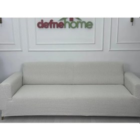 Resim Jakarlı Düz Desen 3-3-1-1 Lastikli Kanepe Örtüsü Lastikli Koltu Krem 