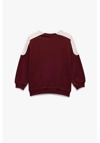 Resim Koton Kız Bebek Şardonlu Pamuklu Uzun Kollu Renk Kontrastlı V Yaka Baskılı Sweatshirt Bordo 
