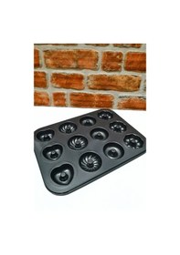 Resim Yanmaz Yapışmaz Borulu 12 Li Desenli Teflon Muffin Kek Kalıbı Siyah 